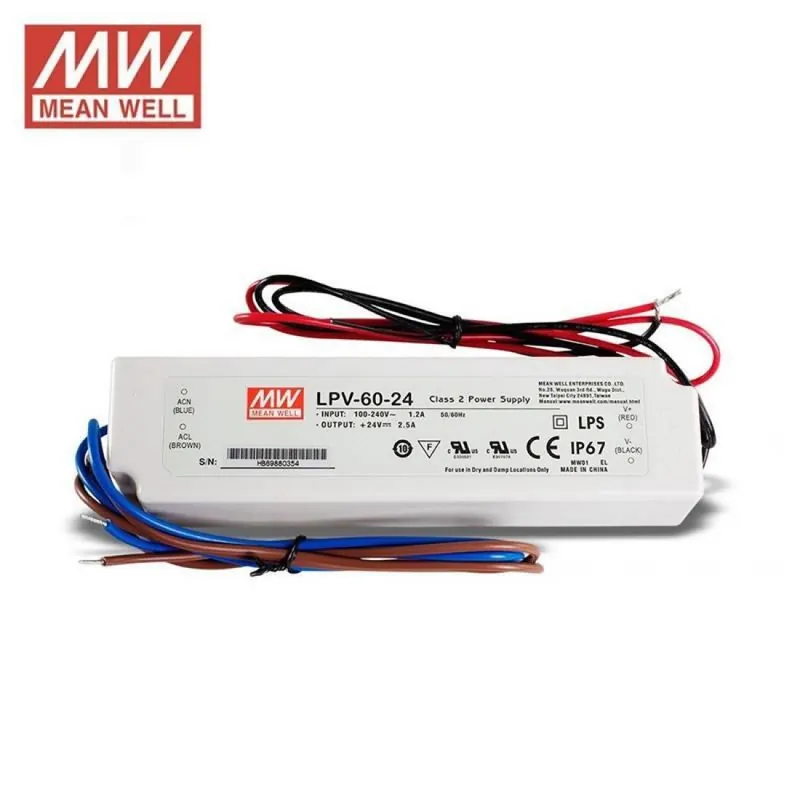 Precio De Fábrica Fuente alimentación Mean Well LPV-60-24 IP67 60w 24v