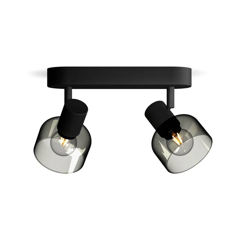 Regleta de focos Sleet 2L E14 negro y cristal - Philips Popular