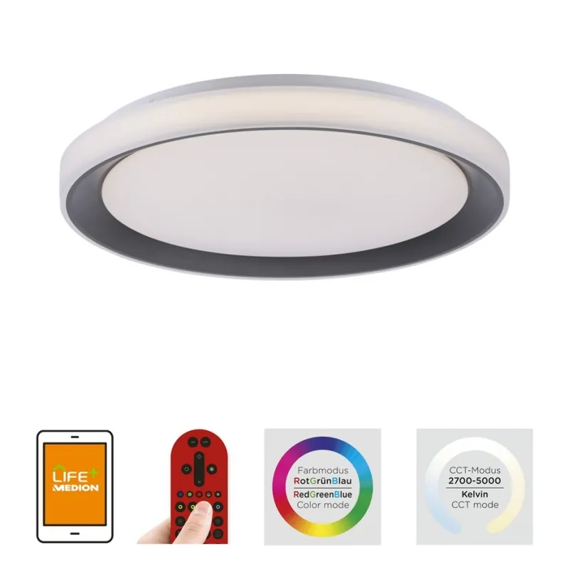 Oferta Limitada Leuchten Direkt 14659-18 - LED RGB Plafón regulable LOLA LED/24W/230V Tuya + control remoto
