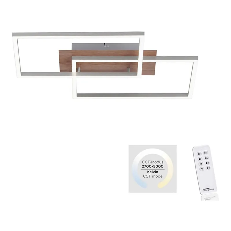 Precio De Fábrica Leuchten Direkt 14018-78 - Plafón LED regulable IVEN 2xLED/15W/230V roble + control remoto