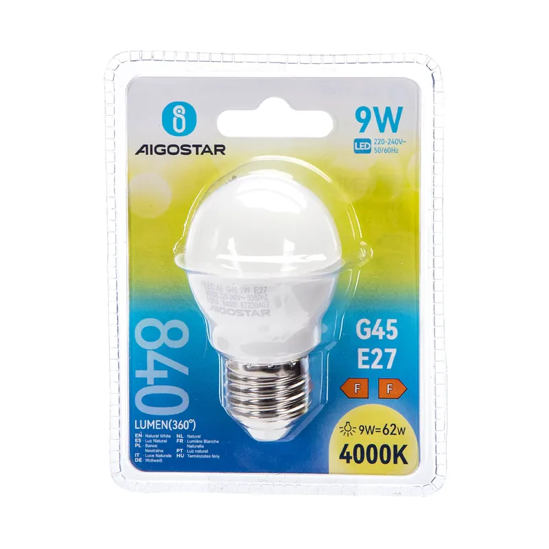 Certificado LED G45 E27 9W Luz Natural 9W
