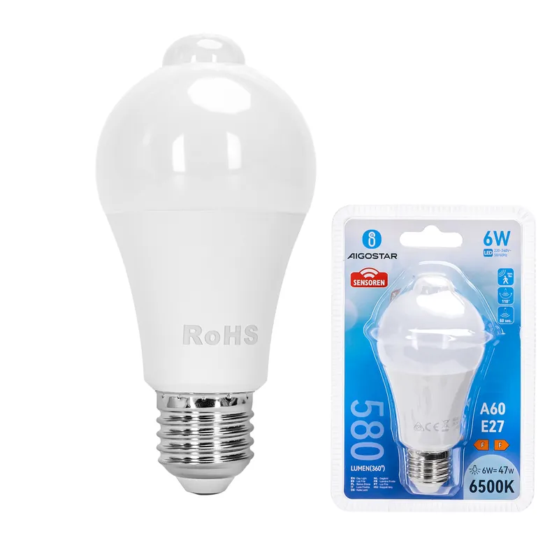 Marca Reconocida Sensor esferico LED A5 A60 Luz Fría 6W