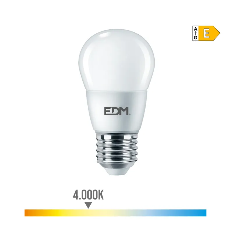 BOMBILLA ESFERICA E27 7W 806 lm 4000K LUZ DIA Ø4,8x9,3cm EDM Promoción Exclusiva
