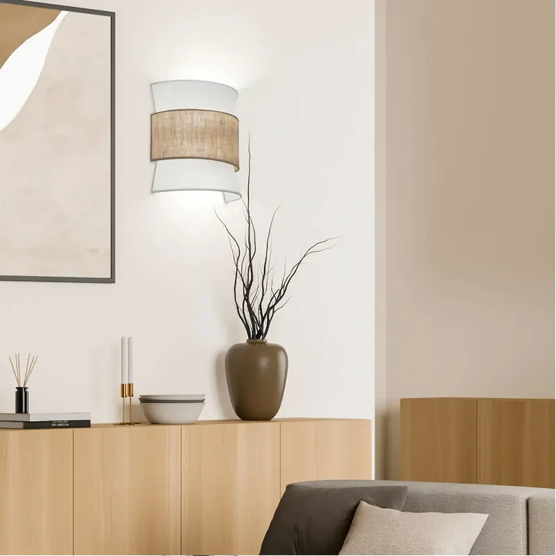 APLIQUE DE PARED 2 LUCES LINO MARFIL/SACO MARRÓN E27 LUNETH Novedad