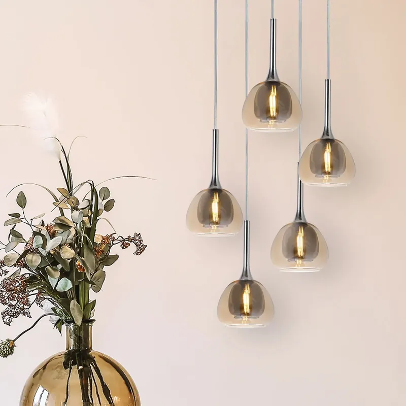 Imprescindible (Must-Have) LÁMPARA DE TECHO 5 LUCES CRISTAL EXTERIOR ÁMBAR INTERIOR FUMÉ Ø45 NOLINA