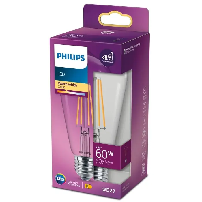 Certificado Philips LED E27 7 Watt 2700 Kelvin 806 Lumen