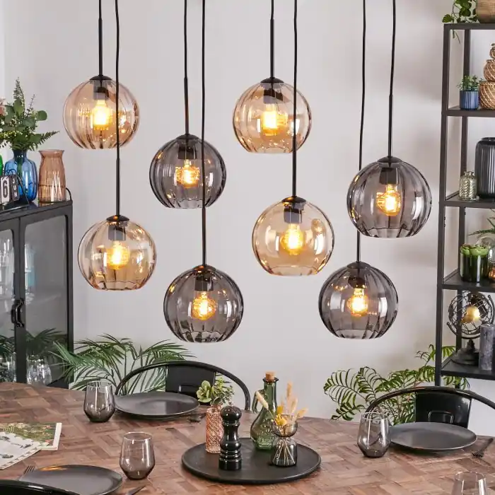 Koyoto Lámparas suspendidas, Luminarias esféricas, Lámparas colgantes Colores ámbar, Ahumado, 8 luces Certificado
