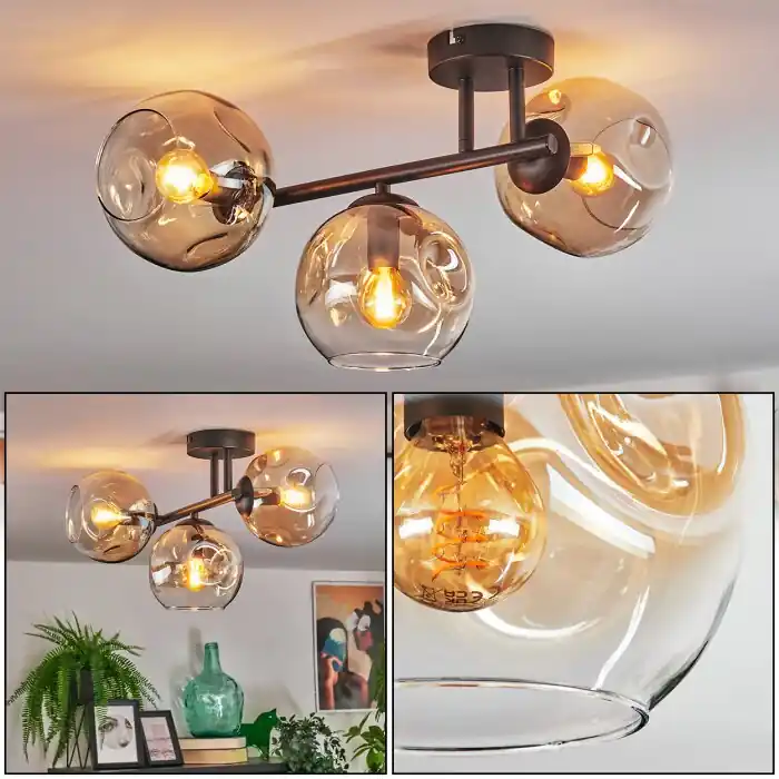 Ripoll Plafones, Luminarias esféricas Colores ámbar, Transparente, 3 luces Oferta Limitada