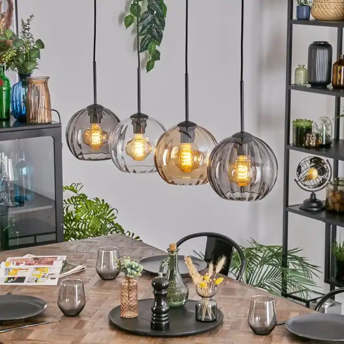 Bestseller Koyoto Lámparas suspendidas, Luminarias esféricas, Lámparas colgantes Colores ámbar, Transparente, Ahumado, 4 luces