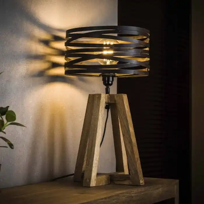 Económico BEILEN Lámpara de mesa Madera oscura, 1 luz