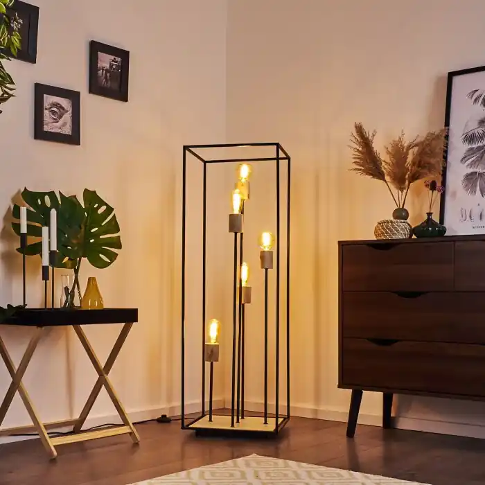 Salla Lámpara de Pie Madera oscura, Negro, 5 luces Última Versión