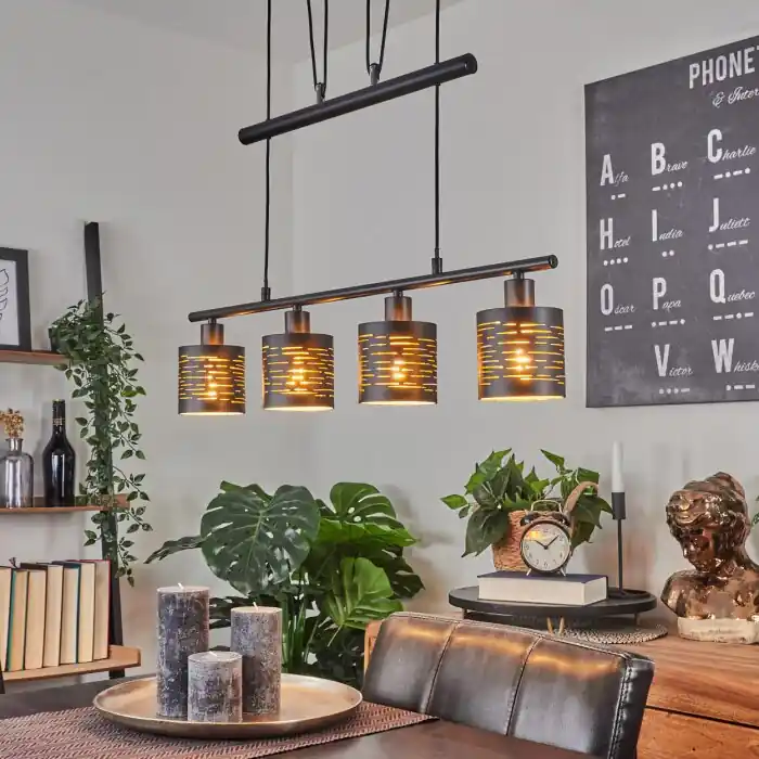 Última Versión Bathinda Lámpara Colgante Negro, 4 luces