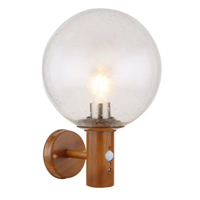 Liquidación Globo OSSY Aplique para exterior Color acero inoxidable, Color madera, 1 luz, Sensor de movimiento