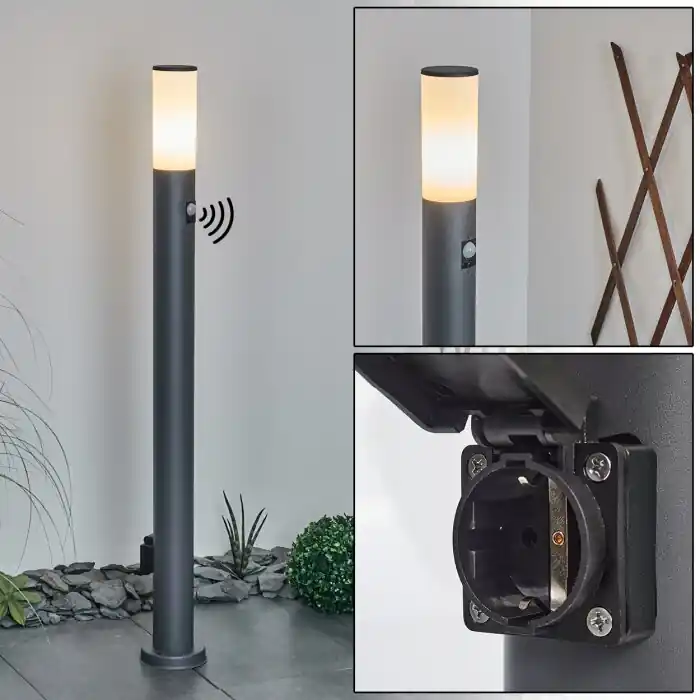 Novedad Caserta Poste de Jardín Antracita, 1 luz, Sensor de movimiento