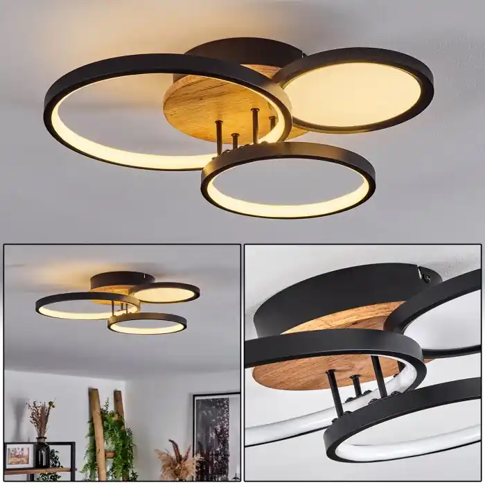Avelal Lámpara de Techo LED Marrón, Color madera, Negro, 1 luz Compra Ahora