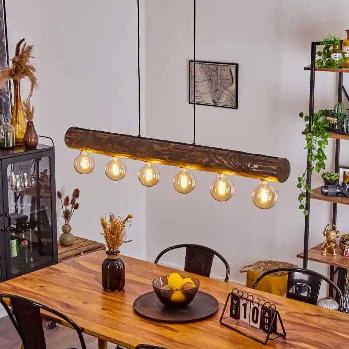 Certificado Canedo Lámpara Colgante Madera oscura, Negro, 6 luces