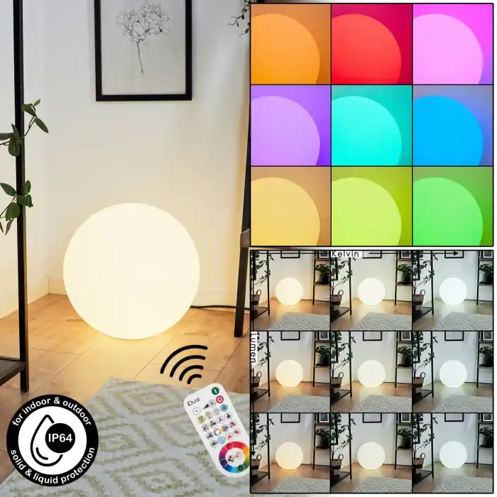 Entrega Rápida Loural Lámpara de Pie LED Níquel-mate, 1 luz, Mando a distancia, Cambia de color