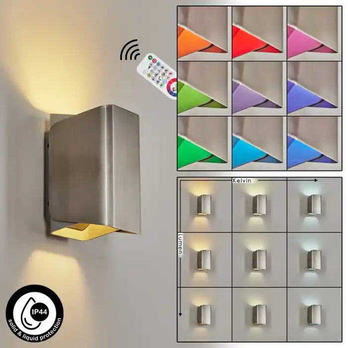 Bafueiras Aplique para exterior LED Níquel-mate, Blanca, 1 luz, Mando a distancia, Cambia de color Bestseller