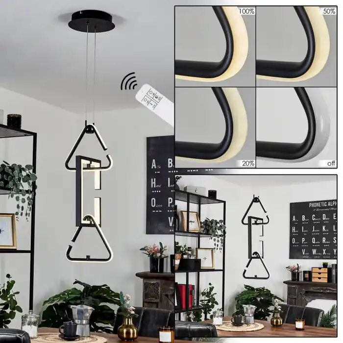 Oferta Limitada Chlak Lámpara Colgante LED Negro, 3 luces, Mando a distancia