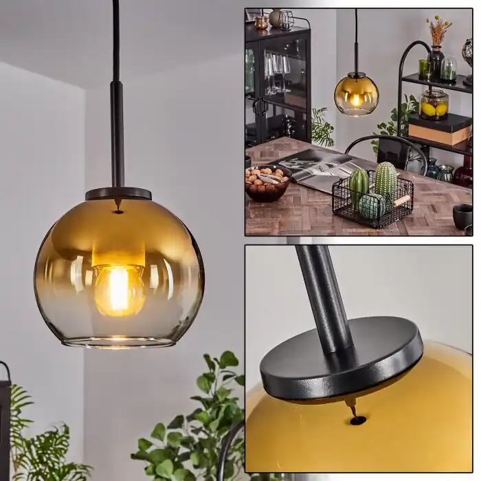 Koyoto Lámpara Colgante Cristal 15 cm Color acero inoxidable, Negro, 1 luz Económico