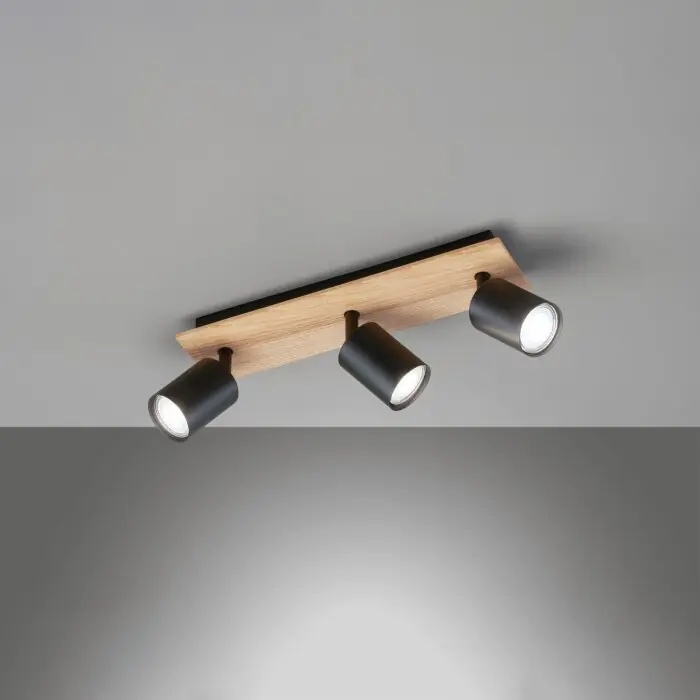 Fischer & Honsel Holton Lámpara de Techo LED Color madera, Negro, 3 luces Envío Inmediato