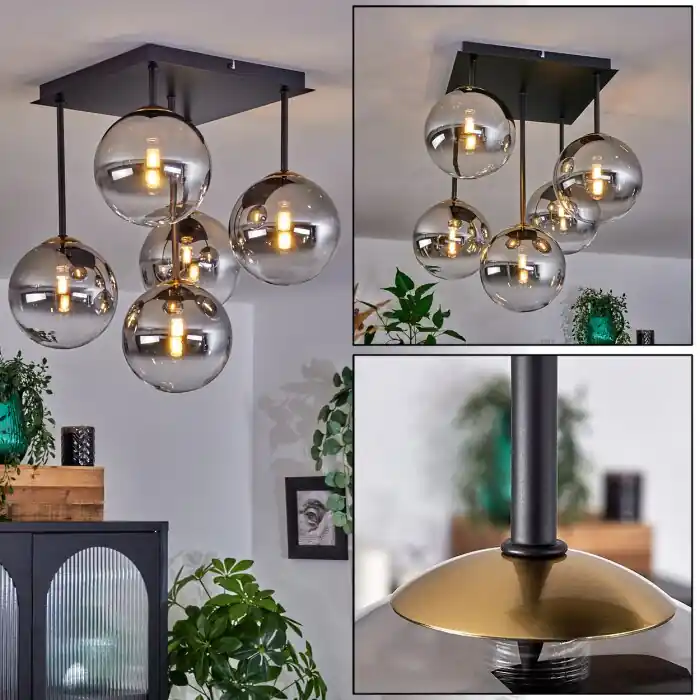 A Buen Precio Chehalis Lámpara de Techo - Cristal dorado, Negro, 5 luces