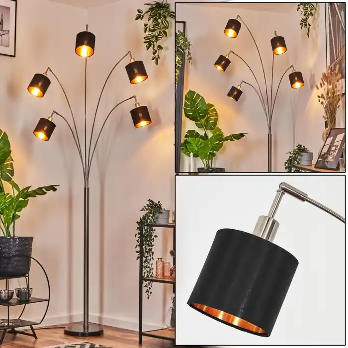 A Buen Precio Alsen Lámpara de pie Níquel-mate, Negro, 5 luces