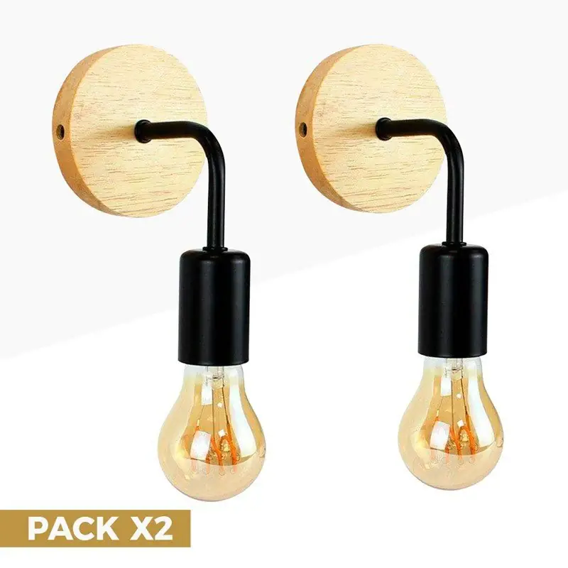 Pack de 2 Apliques de pared en madera con flexo de metal "Morgan" Certificado