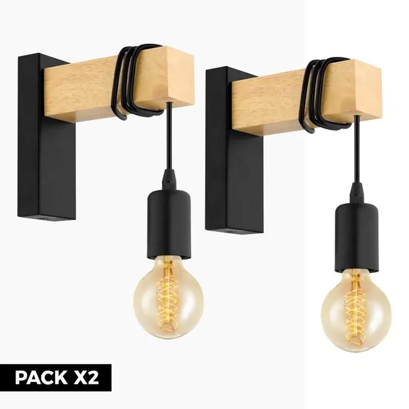 Favorito De Clientes Pack X2 Apliques de pared rústicos de madera "RUDER" E27