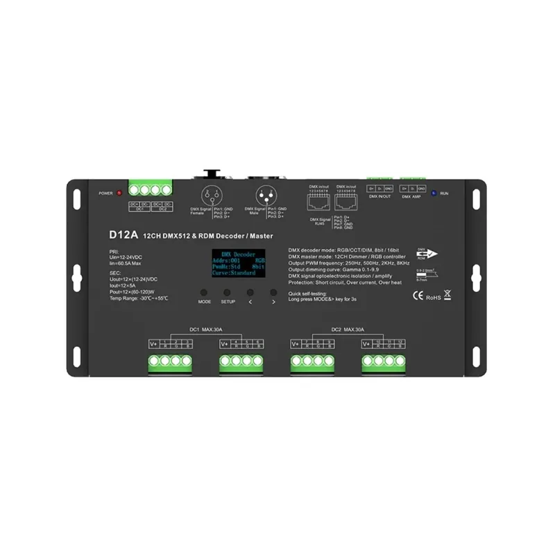 Decodificador DMX512 12-24V DC - 5A/canal - 12 Canales - Pantalla OLED Promoción