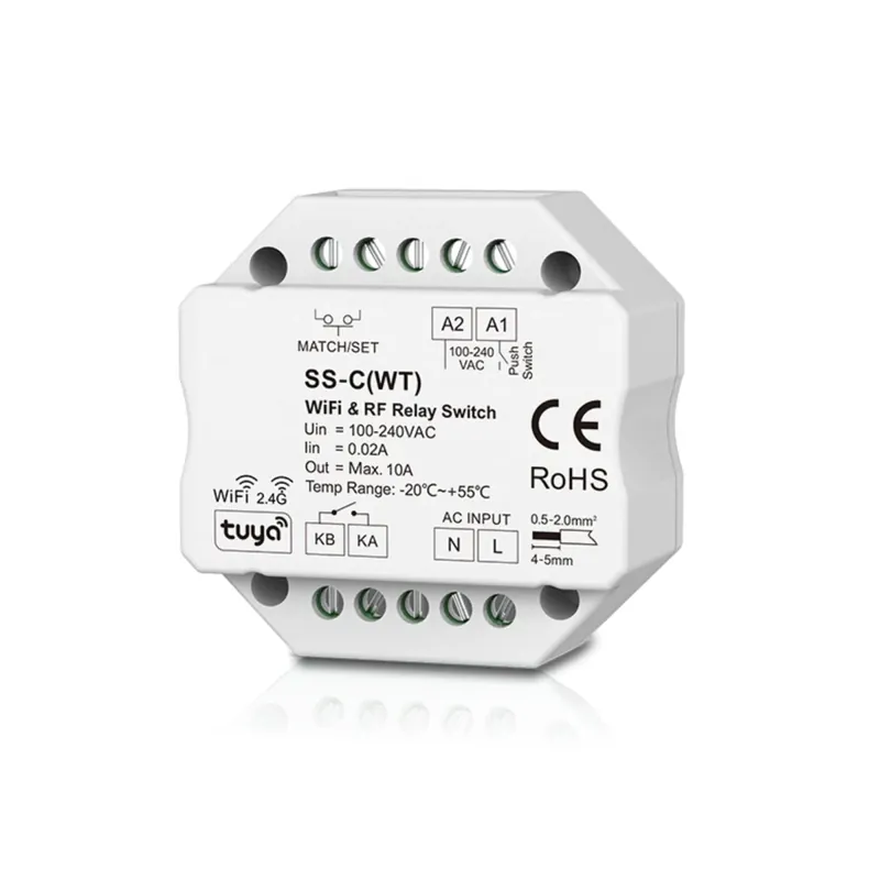 Entrega Rápida Interruptor Relay - WiFi+RF - 100-240V AC - 10A-8A-6A - TUYA - Skydance