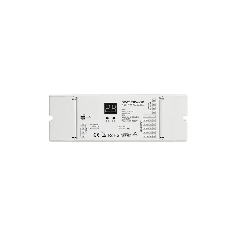 Dimmer DALI DT8 - 5 canales - MONO / CCT / RGB / RGBW / RGB+CCT - 12-48V - 5x5A Compra Hoy