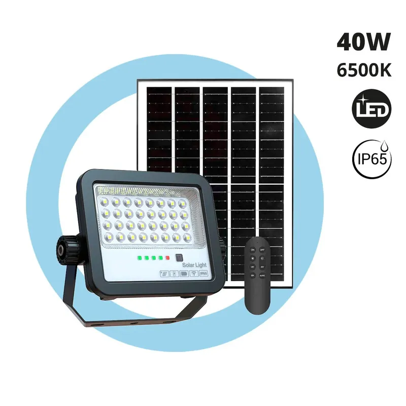 Proyector solar con panel y mando a distancia - 40W - 6500K - IP65 Marca Reconocida