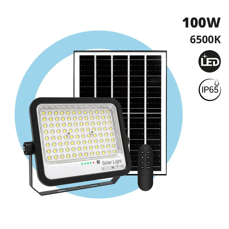 Proyector solar con panel y mando a distancia - 100W - Large - 6500K - IP65 Precio De Fábrica