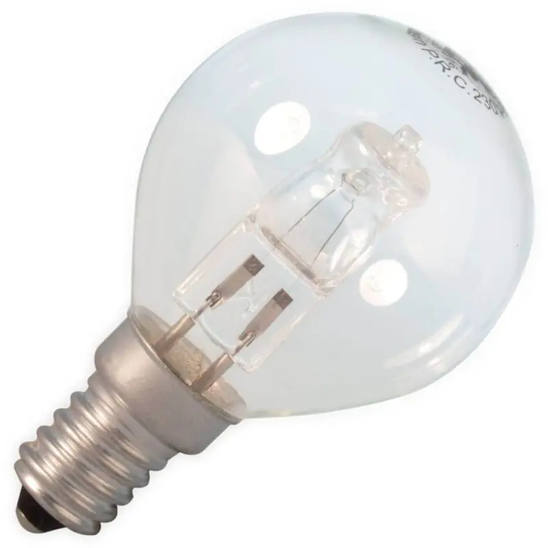 Lámpara halógena | Pequeña casquillo E14 | Lámpara de bola | Transparente | 45mm | 28W Última Versión