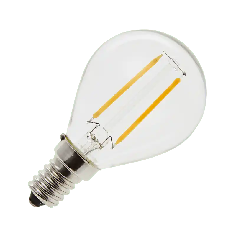 Certificado Lighto | Filamento LED | Pequeña casquillo E14 | Lámpara de bola | Transparente | 45mm | 2W