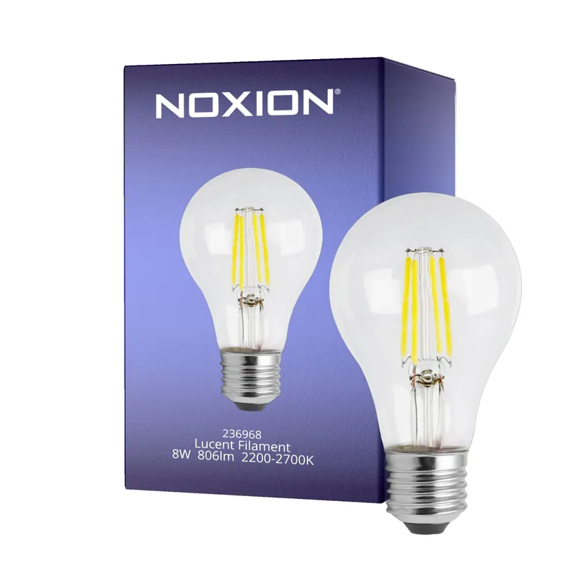 Compra Ahora Noxion Lucent con Filamento LED E27 Pera Clara 8W 806lm - 822-827 Dim to Warm | Regulable - Reemplazo 60W