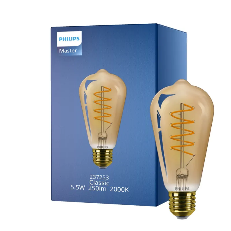 Más Vendido Philips Classic LED Bulbo E27 Edison con Filamento Oro 5.5W 250lm - 820 Luz muy Cálida | Regulable - Reemplazo 25W