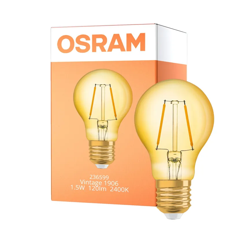 Certificado Osram Vintage 1906 LED E27 Pera con Filamento Oro 1.5W 120lm - 824 Luz muy Cálida | Reemplazo 15W