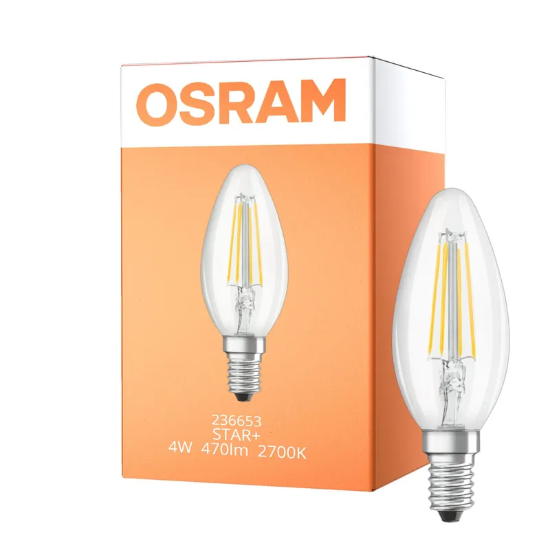 Osram STAR+ Classic LED E14 Vela con Filamento Clara 4W 470lm - 827 Luz muy Cálida | 3 Step Dim - Reemplazo 40W Más Vendido