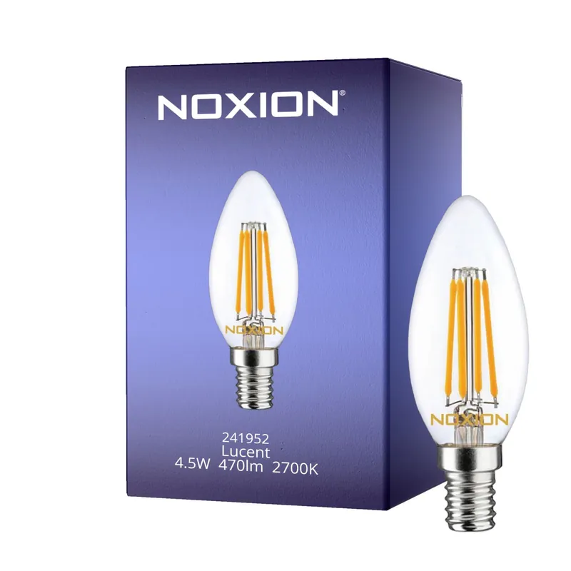 Noxion Lucent LED E14 Vela con Filamento Clara 4.5W 470lm - 827 Luz muy Cálida | Regulable - Reemplazo 40W Entrega Rápida