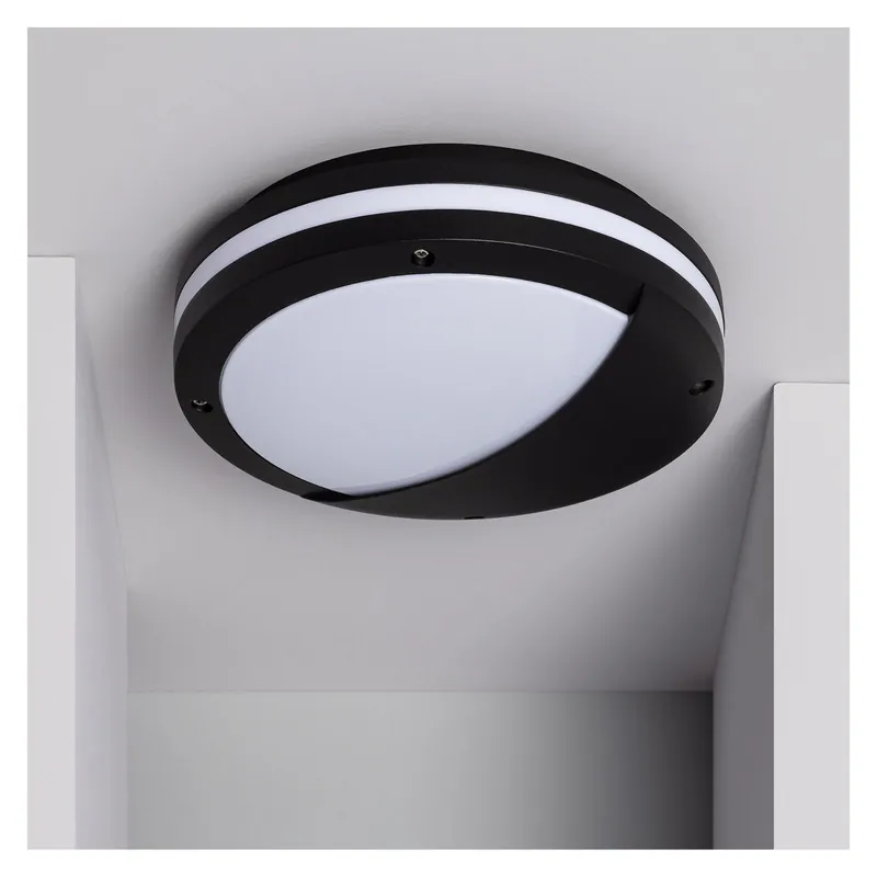 Pago Seguro Plafón LED Techo/Pared Natoli Esférica Párpado Negro E27 | 300mm - IP54 - Apta para 2x 40W E27