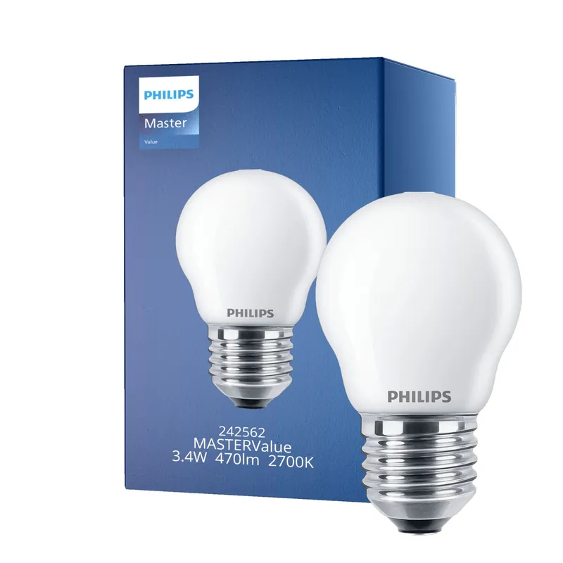 Philips Master Value LED Lustre E27 Esférica Mate 3.4W 470lm - 927 Luz muy Cálida | Mejor reproducción de color - Regulable - Reemplazo 40W Novedad