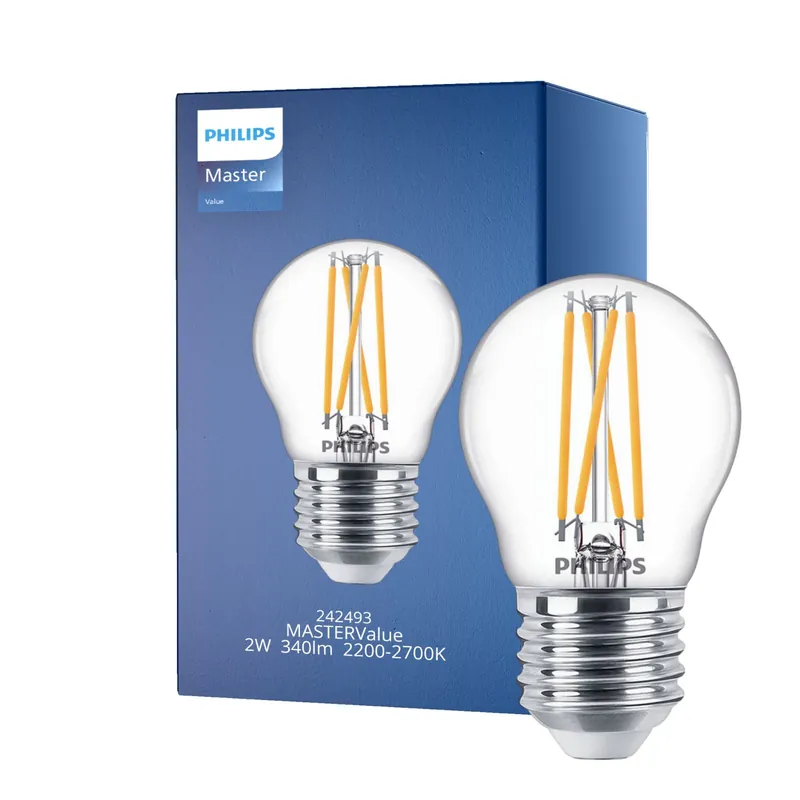 Devolución Gratuita Philips Master Value LED Lustre E27 Esférica con Filamento Clara 2.5W 340lm - 927 Luz muy Cálida | Mejor reproducción de color - Regulable - Reemplazo 25W