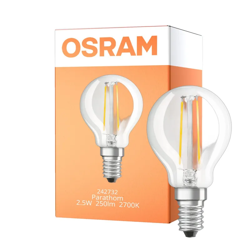 Últimas Unidades Osram Parathom Retrofit Classic LED E14 Esférica con Filamento Clara 2.5W - 827 Luz muy Cálida | Reemplazo 25W