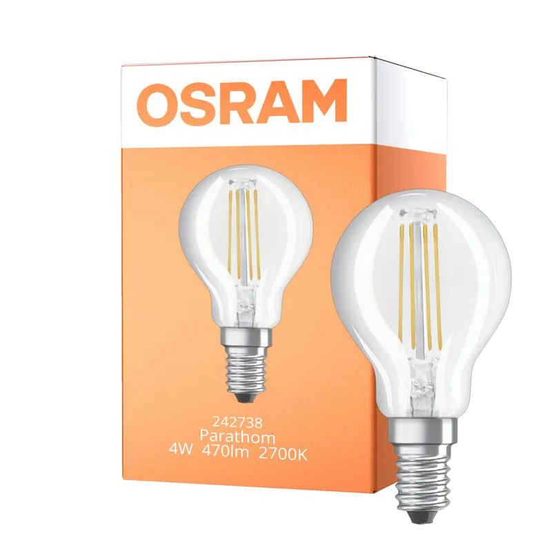 Devolución Gratuita Osram Parathom Retrofit Classic LED E14 Esférica con Filamento Clara 4W 470lm - 927 Luz muy Cálida | Mejor reproducción de color - Regulable - Reemplazo 40W