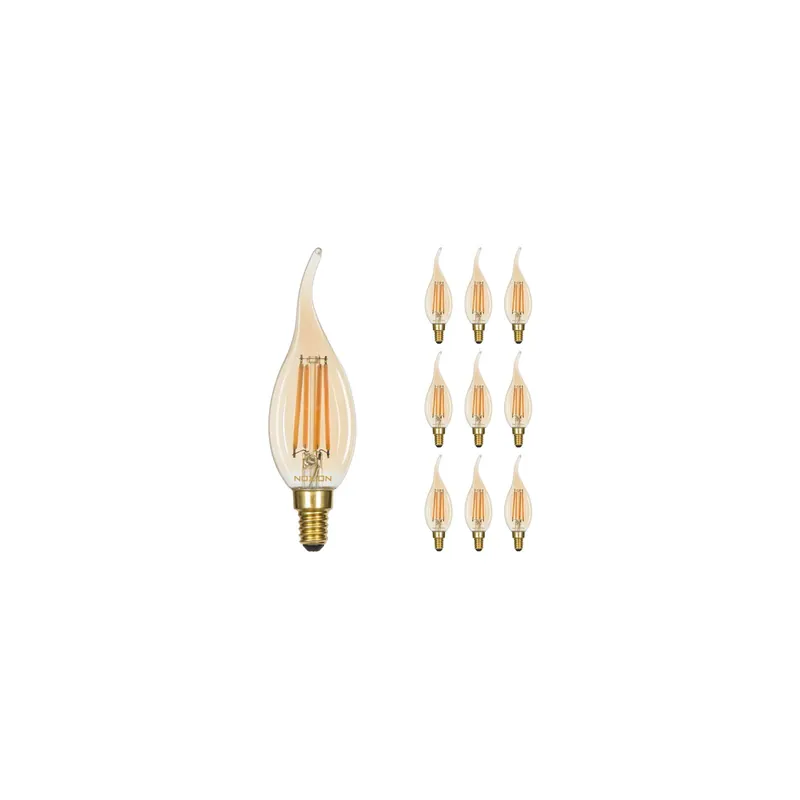 Multipack 10x Noxion Lucent LED E14 Punta torcida Vela con Filamento Ámbar 4.1W 350lm - 822 Luz muy Cálida | Regulable - Reemplazo 40W Oferta Limitada
