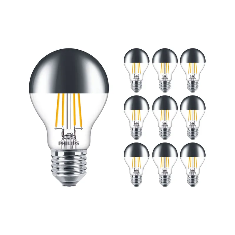 Mejor Precio Multipack 10x Philips Classic LED Bulbo E27 Pera Mirror 7.2W 650lm 650lm - 827 Luz muy Cálida | Regulable - Reemplazo 60W