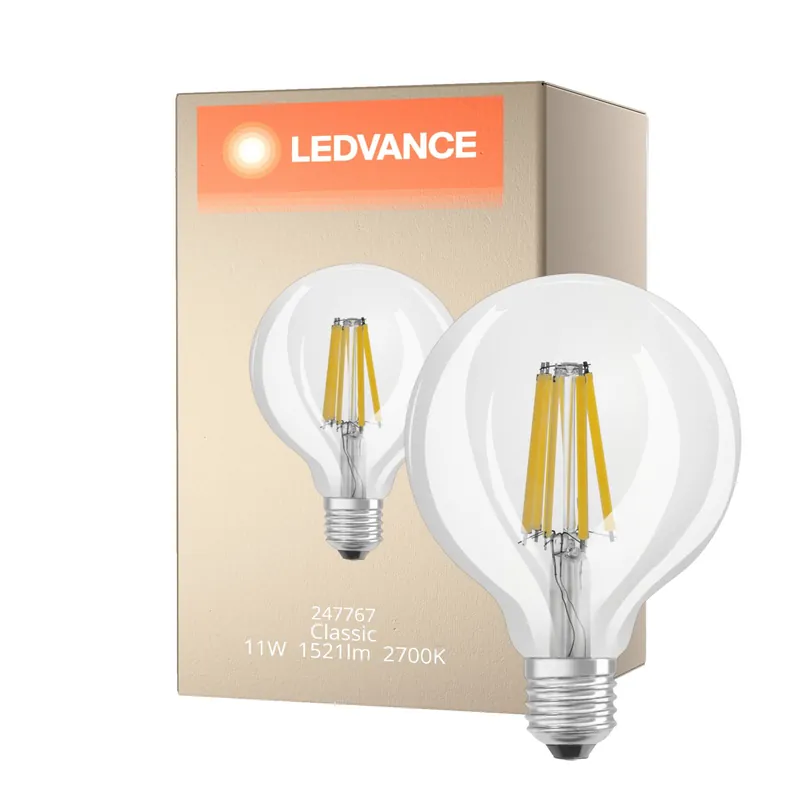 Ledvance Classic LED E27 Globe con Filamento Clara 11W 1521lm - 927 Luz muy Cálida | Mejor reproducción de color - Regulable - Reemplazo 100W Precio Reducido