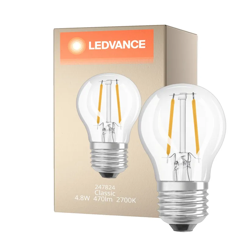 Solo Hoy Ledvance Classic LED E27 Pera con Filamento Clara 4.8W 470lm - 827 Luz muy Cálida | Regulable - Reemplazo 40W